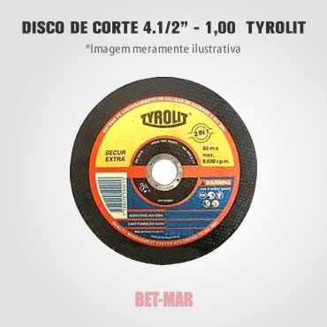 BET-MAR - ABRASIVOS - DISCO DE CORTE 4.1/2 - 1,00  TYROLIT 